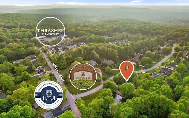 aerial view of a heavily wooded area