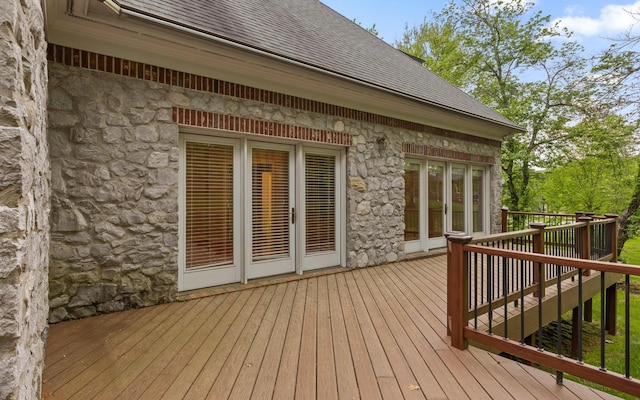 wooden terrace featuring french doors