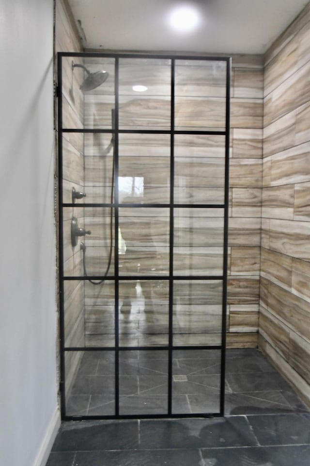 bathroom view of tiled shower