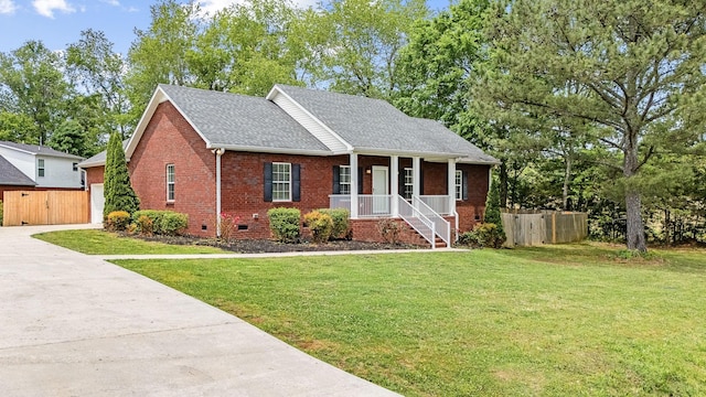 1165 Short Springs Rd, Tullahoma, TN 37388 - view of front of property featuring crawl space, brick siding, a shingled roof, concrete driveway, and covered porch