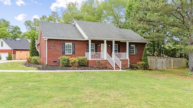 1165 Short Springs Rd, Tullahoma, TN 37388 - view of front of house with crawl space, brick siding, covered porch, and roof with shingles