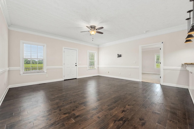1165 Short Springs Rd, Tullahoma, TN 37388 - unfurnished living room featuring a ceiling fan, plenty of natural light, dark wood finished floors, and ornamental molding