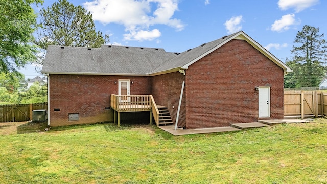 1165 Short Springs Rd, Tullahoma, TN 37388 - back of property featuring a deck, cooling unit, roof with shingles, brick siding, and stairway