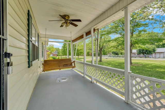 view of patio / terrace featuring covered porch and ceiling fan