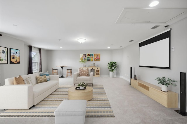 1000 Swanson Ln, Franklin, TN 37064 - living room featuring attic access, carpet, and recessed lighting