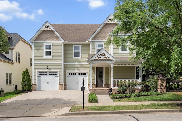 1000 Swanson Ln, Franklin, TN 37064 - craftsman inspired home with concrete driveway, a porch, a garage, and roof with shingles