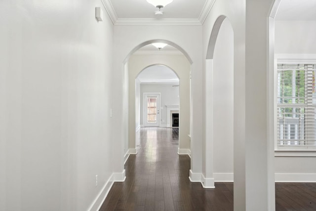1000 Swanson Ln, Franklin, TN 37064 - hallway featuring dark wood-style flooring, baseboards, and ornamental molding