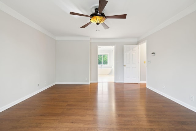 410 Springhouse Ct, Franklin, TN 37067 - empty room with ornamental molding, a ceiling fan, wood finished floors, and baseboards
