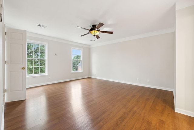 410 Springhouse Ct, Franklin, TN 37067 - empty room featuring a ceiling fan, baseboards, wood finished floors, and crown molding