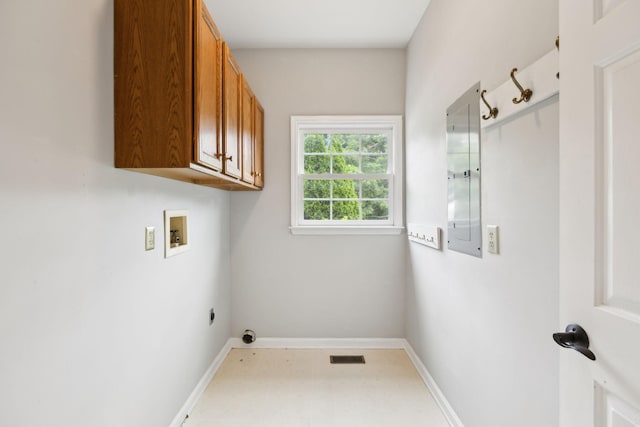 410 Springhouse Ct, Franklin, TN 37067 - washroom featuring cabinet space, hookup for a washing machine, electric panel, and baseboards