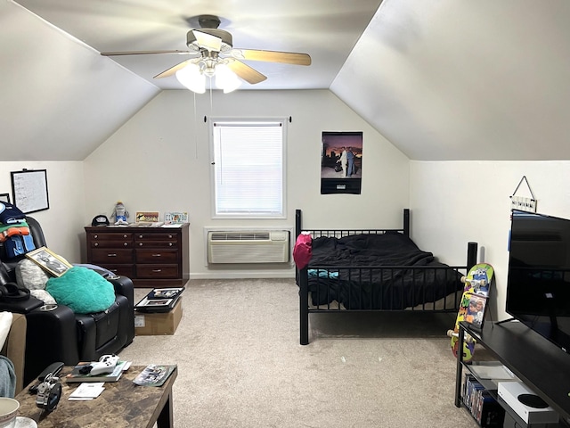 1224 Whiteside Hill Rd, Wartrace, TN 37183 - carpeted bedroom featuring lofted ceiling, a ceiling fan, and an AC wall unit