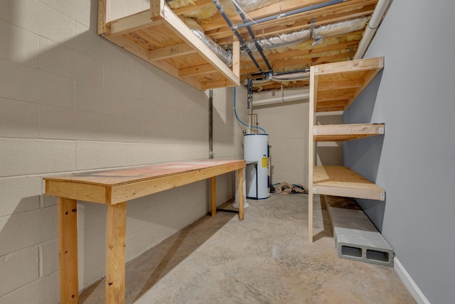 1493 Mcclardy Rd, Clarksville, TN 37042 - unfinished below grade area with electric water heater, a workshop area, and concrete block wall