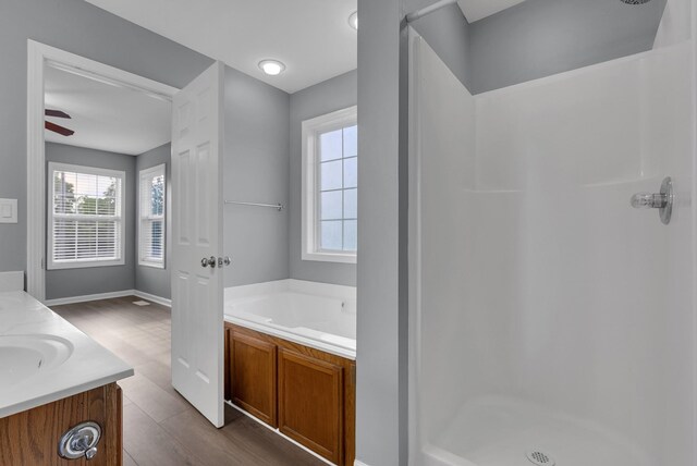 1493 Mcclardy Rd, Clarksville, TN 37042 - full bathroom with a stall shower, wood finished floors, and a garden tub