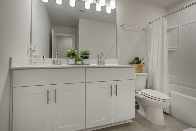 654 Taylor Bend Rd, Columbia, TN 38401 - full bathroom with double vanity, toilet, shower / tub combo, and tile patterned flooring