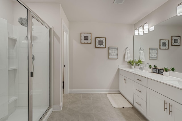 654 Taylor Bend Rd, Columbia, TN 38401 - full bathroom featuring double vanity, a stall shower, tile patterned floors, and baseboards