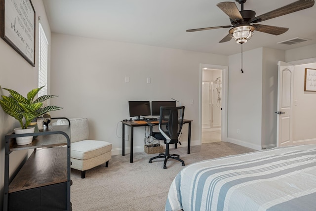 654 Taylor Bend Rd, Columbia, TN 38401 - bedroom featuring light colored carpet, baseboards, ceiling fan, and ensuite bath