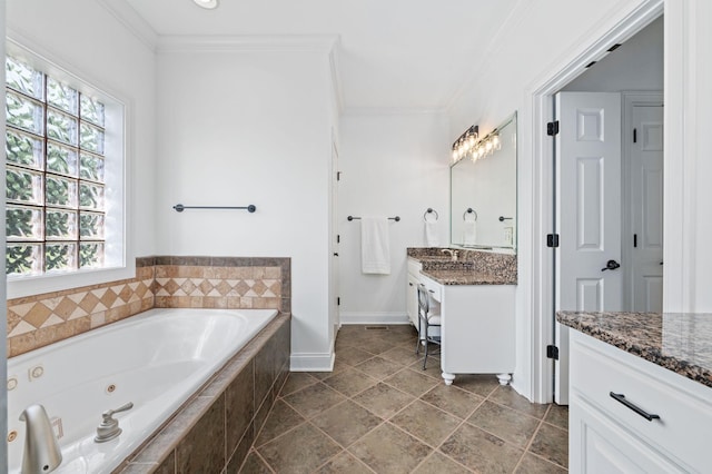 5417 Cavendish Dr, Murfreesboro, TN 37128 - full bath with crown molding, vanity, a whirlpool tub, and baseboards