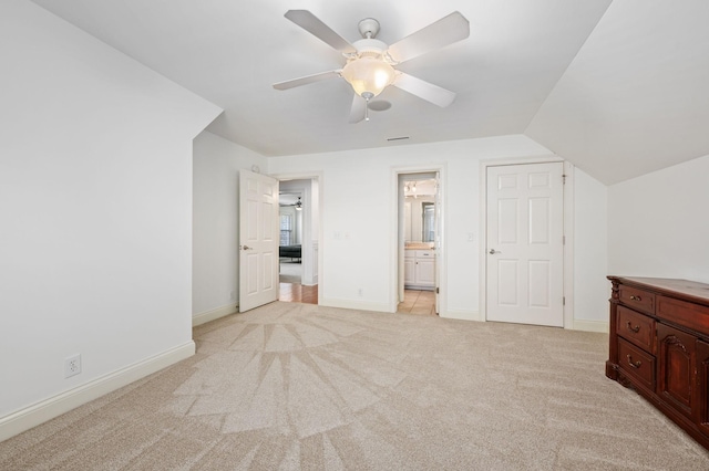 5417 Cavendish Dr, Murfreesboro, TN 37128 - unfurnished bedroom with light carpet, baseboards, ensuite bath, and a ceiling fan