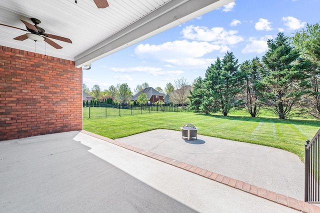 5417 Cavendish Dr, Murfreesboro, TN 37128 - view of patio / terrace with a ceiling fan and a fire pit