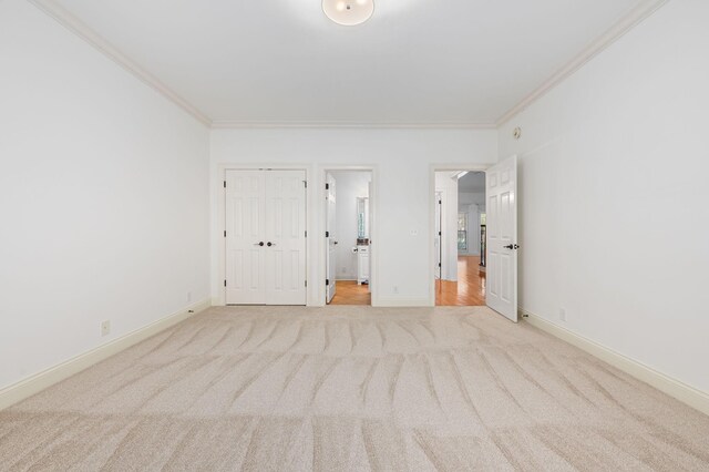 5417 Cavendish Dr, Murfreesboro, TN 37128 - unfurnished bedroom with light carpet, crown molding, baseboards, and ensuite bath