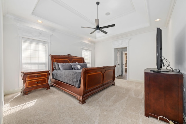 5417 Cavendish Dr, Murfreesboro, TN 37128 - bedroom with light carpet, a raised ceiling, recessed lighting, baseboards, and ornamental molding
