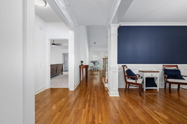 5417 Cavendish Dr, Murfreesboro, TN 37128 - hall with decorative columns, wood finished floors, and crown molding