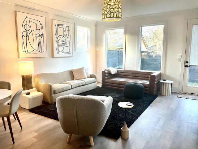 living area featuring light wood-style flooring