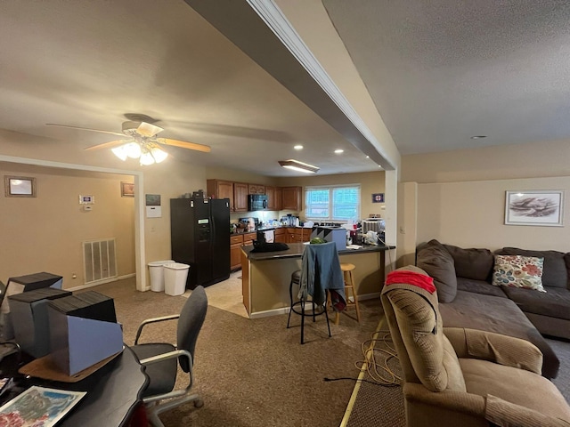108 Butler Speedway, Bruceton, TN 38317 - living room featuring light carpet, a ceiling fan, baseboards, and recessed lighting