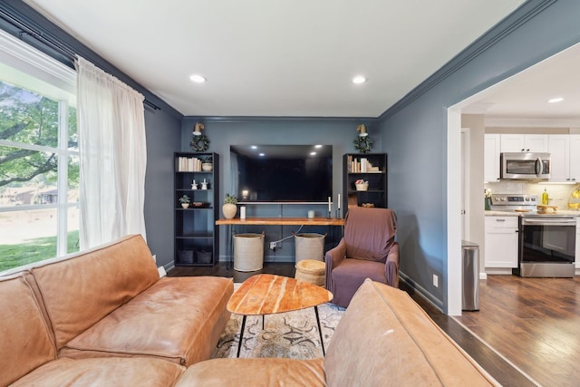 906 Temple Ct, Murfreesboro, TN 37130 - living area with dark wood-style flooring, baseboards, ornamental molding, and recessed lighting