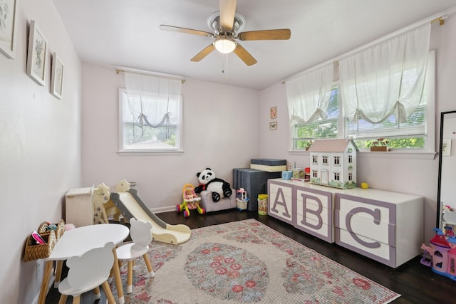 906 Temple Ct, Murfreesboro, TN 37130 - playroom featuring dark wood-style floors and a ceiling fan