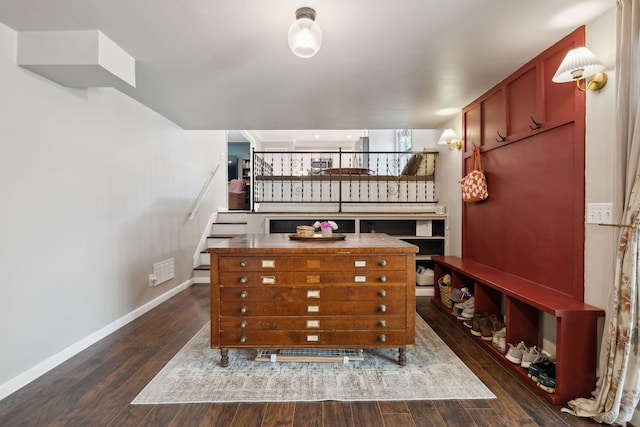 906 Temple Ct, Murfreesboro, TN 37130 - dining area with baseboards, dark wood-style flooring, and stairway