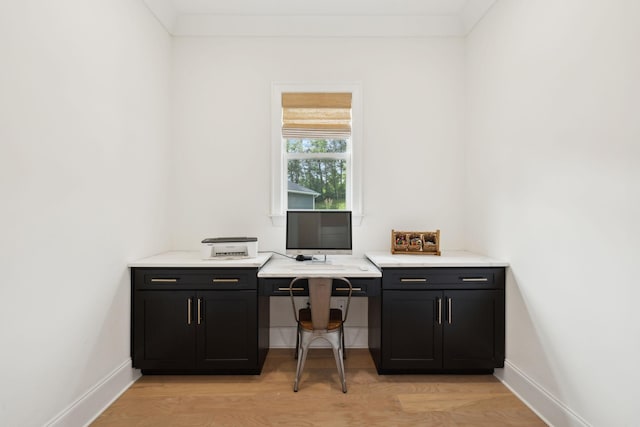 7214 Neills Branch Dr, College Grove, TN 37046 - office area featuring light wood-style floors, built in study area, and baseboards