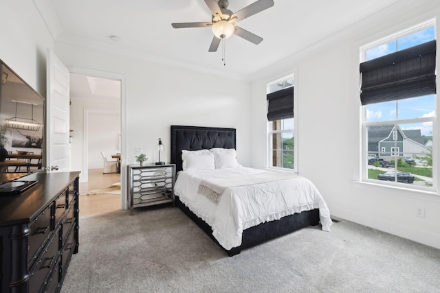 7214 Neills Branch Dr, College Grove, TN 37046 - bedroom featuring ornamental molding, carpet, and a ceiling fan