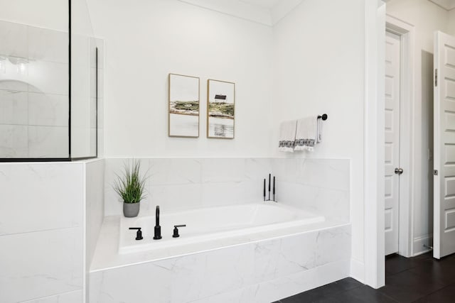 7214 Neills Branch Dr, College Grove, TN 37046 - full bathroom featuring a garden tub, tile patterned floors, and walk in shower