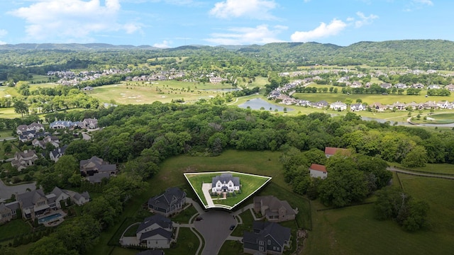 7214 Neills Branch Dr, College Grove, TN 37046 - aerial overview of property's location with nearby suburban area, a water and mountain view, and a golf club