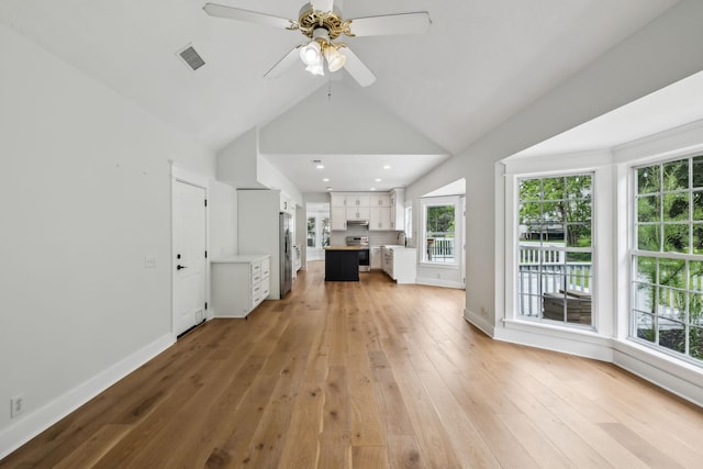 503 Mable Mason Cv, La Vergne, TN 37086 - unfurnished living room featuring ceiling fan, light wood finished floors, baseboards, a sink, and recessed lighting