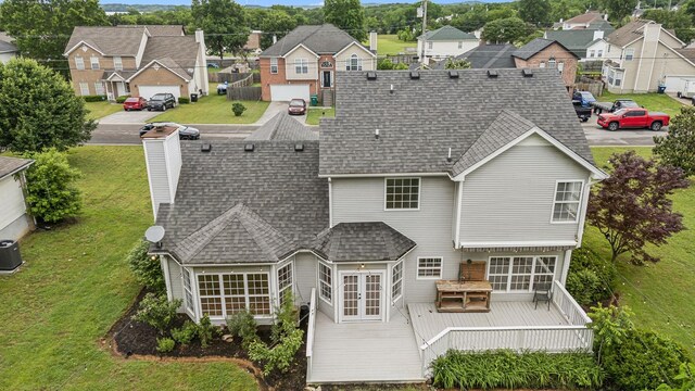 503 Mable Mason Cv, La Vergne, TN 37086 - rear view of property featuring french doors, a residential view, a wooden deck, and a shingled roof