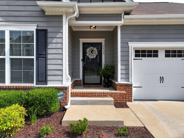 property entrance featuring a garage