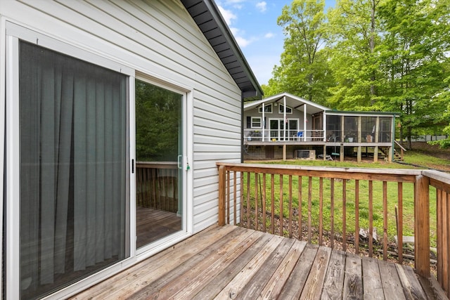 237 Windsor Ct, Spring City, TN 37381 - wooden deck featuring a sunroom and a yard