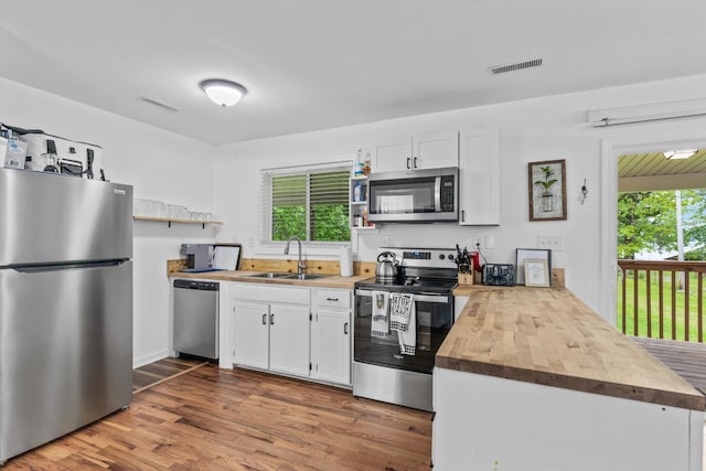 237 Windsor Ct, Spring City, TN 37381 - kitchen featuring appliances with stainless steel finishes, a sink, open shelves, wooden counters, and dark wood-type flooring