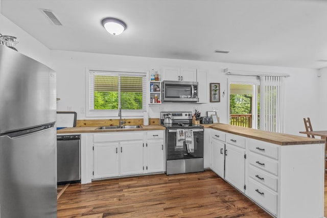 237 Windsor Ct, Spring City, TN 37381 - kitchen featuring appliances with stainless steel finishes, a sink, butcher block countertops, and a peninsula
