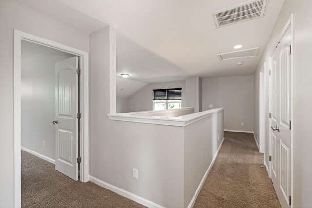 2303 Dewey Dr, Spring Hill, TN 37174 - hallway with carpet floors, baseboards, attic access, recessed lighting, and lofted ceiling
