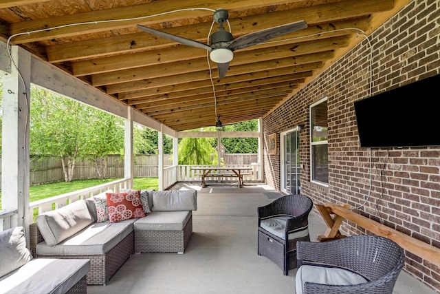2303 Dewey Dr, Spring Hill, TN 37174 - view of patio with an outdoor living space, fence, and a ceiling fan