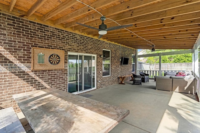 2303 Dewey Dr, Spring Hill, TN 37174 - view of patio / terrace featuring an outdoor hangout area, fence, and a ceiling fan
