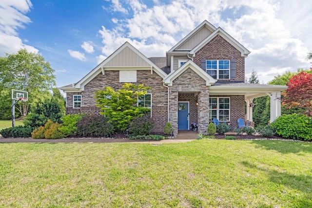 2303 Dewey Dr, Spring Hill, TN 37174 - craftsman-style house featuring board and batten siding, a front yard, and stone siding