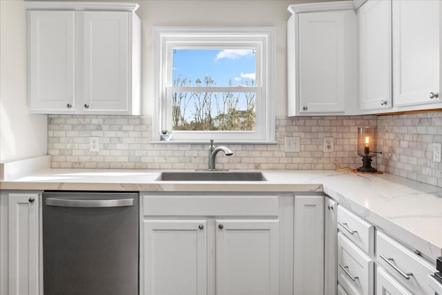 2025 Lewisburg Pike, Franklin, TN 37064 - kitchen with dishwasher, a sink, white cabinets, and tasteful backsplash