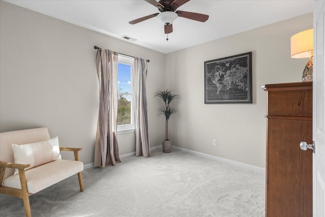 2025 Lewisburg Pike, Franklin, TN 37064 - living area with light carpet, a ceiling fan, and baseboards