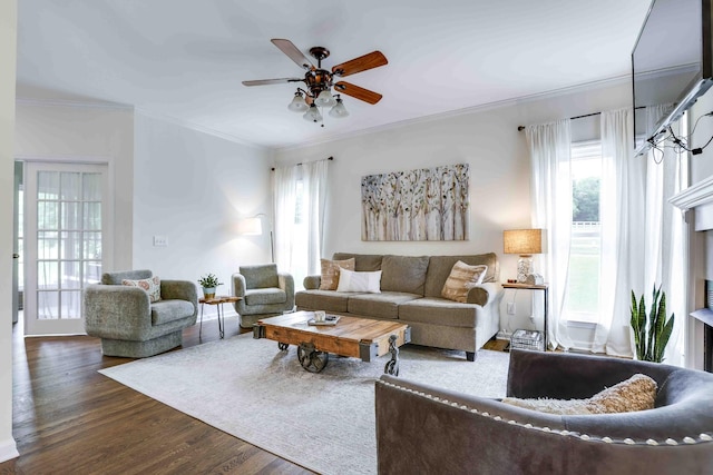 2025 Lewisburg Pike, Franklin, TN 37064 - living room with wood finished floors, healthy amount of natural light, ceiling fan, and ornamental molding