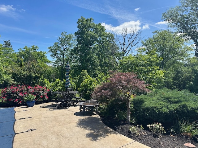 view of patio / terrace with a fire pit
