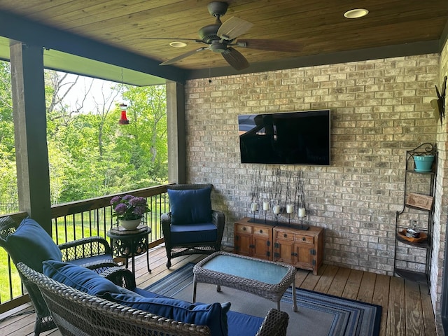 wooden terrace with ceiling fan